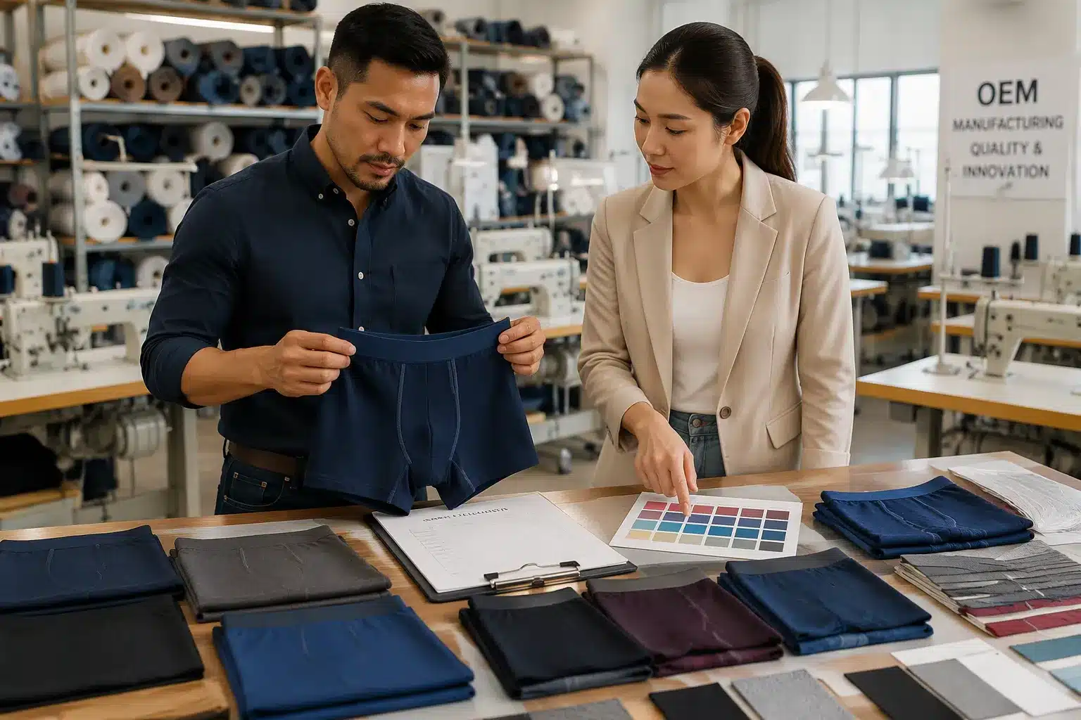 Fabricación OEM de bóxers para marcas españolas: MOQ por color, muestras y costes