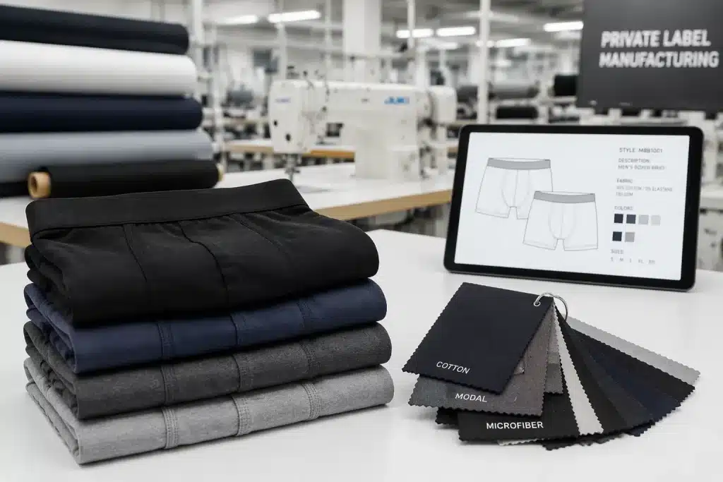 Boxer uomo private label per marchi italiani: produzione OEM, MOQ e tessuti
